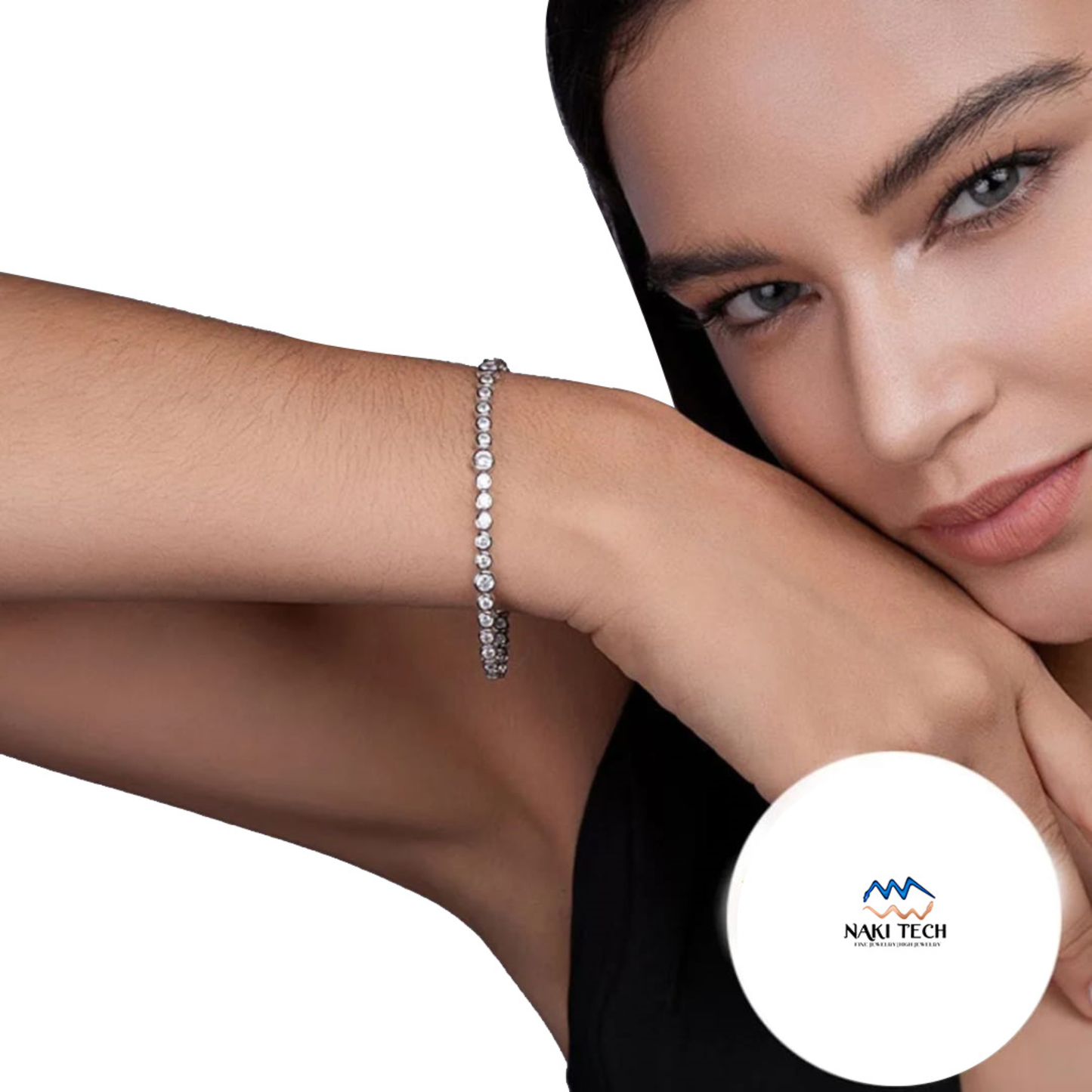Bezel Set Moissanite Tennis Bracelet In Silver- By Naki Tech