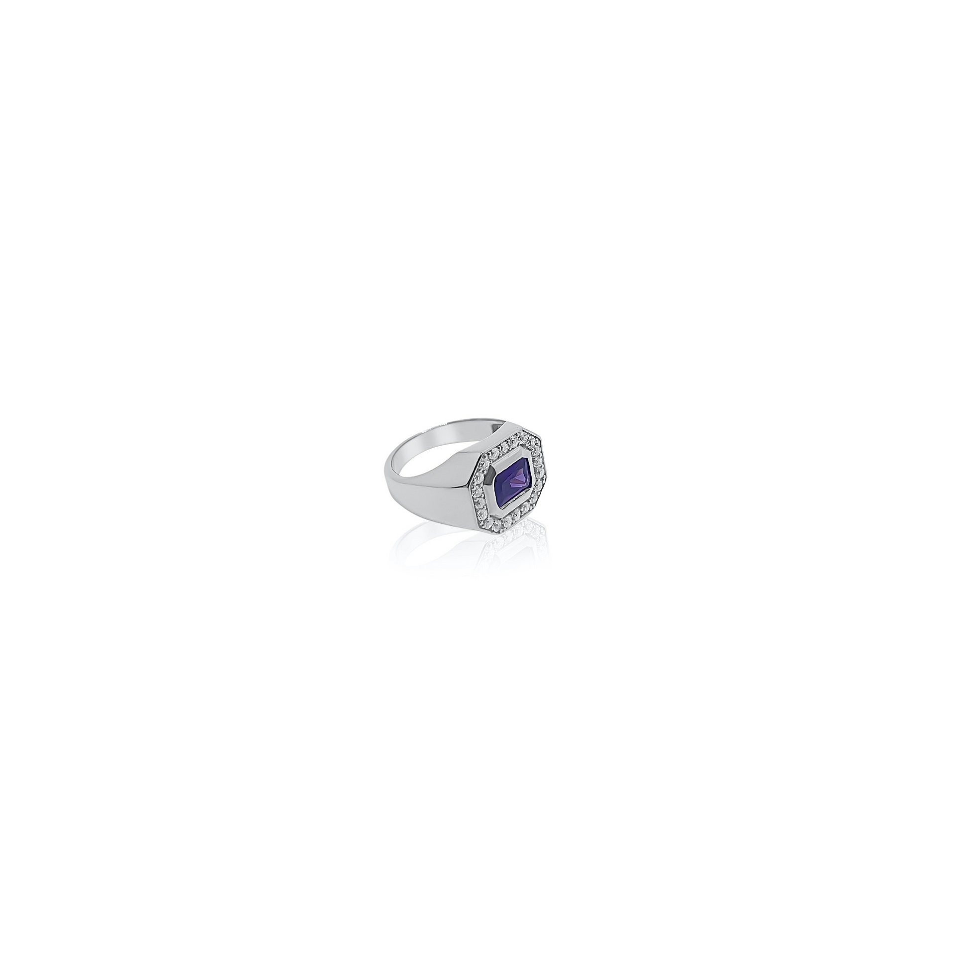 Emerald Signet Ring. Amethyst, Lab Diamond 