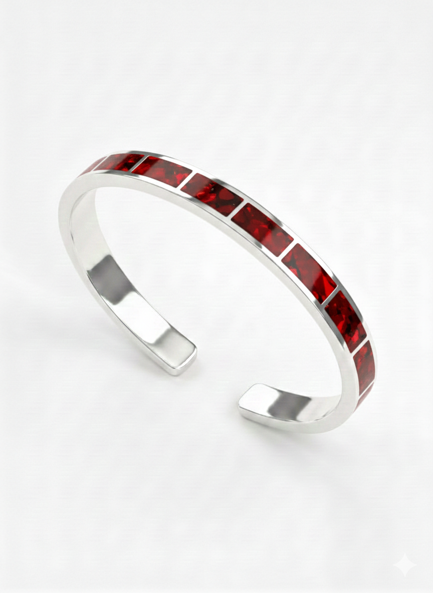 Silver bracelet with red stones