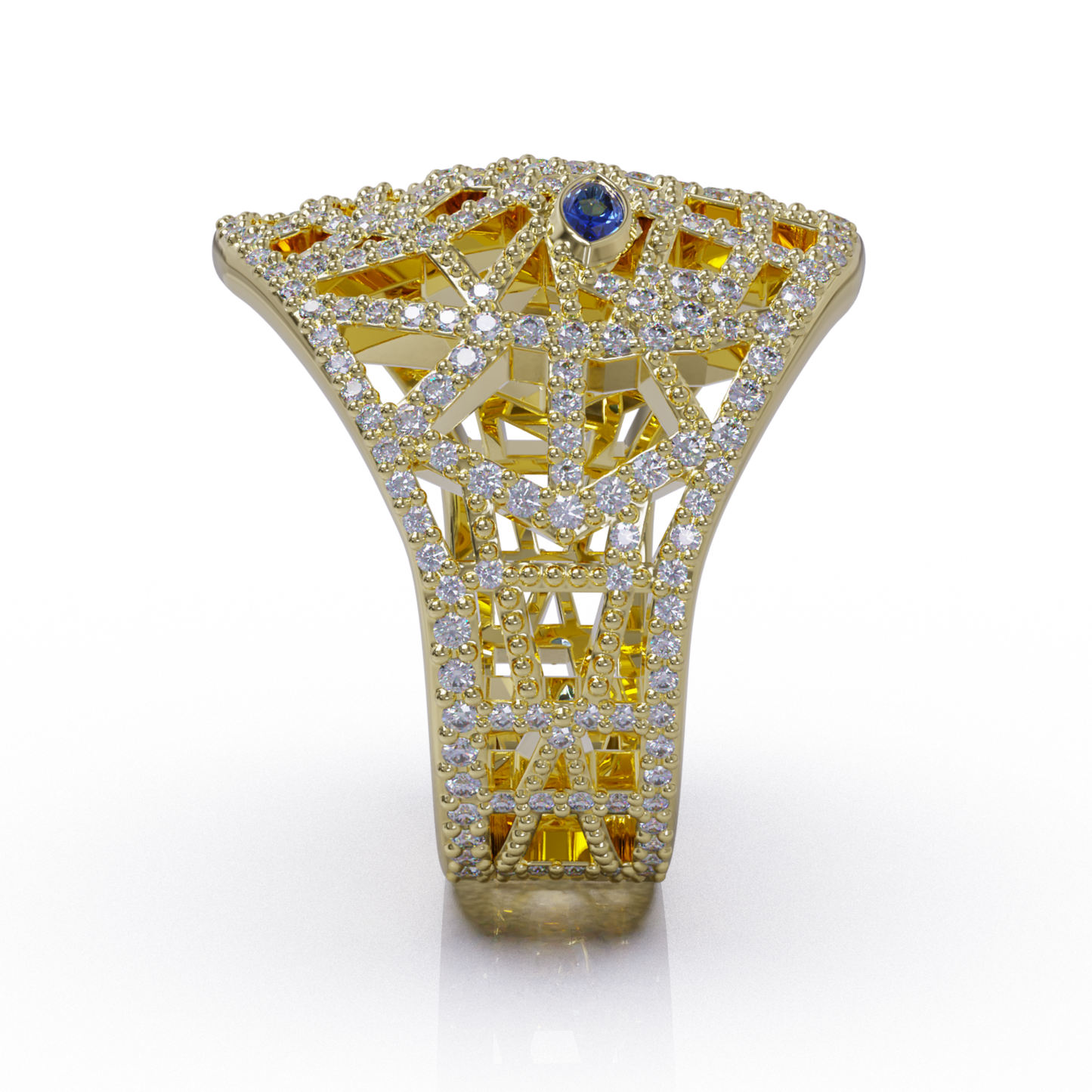 Mask Of Olmec Ring With Lab Diamond Pave & Natural Tanzanite- By Naki Tech