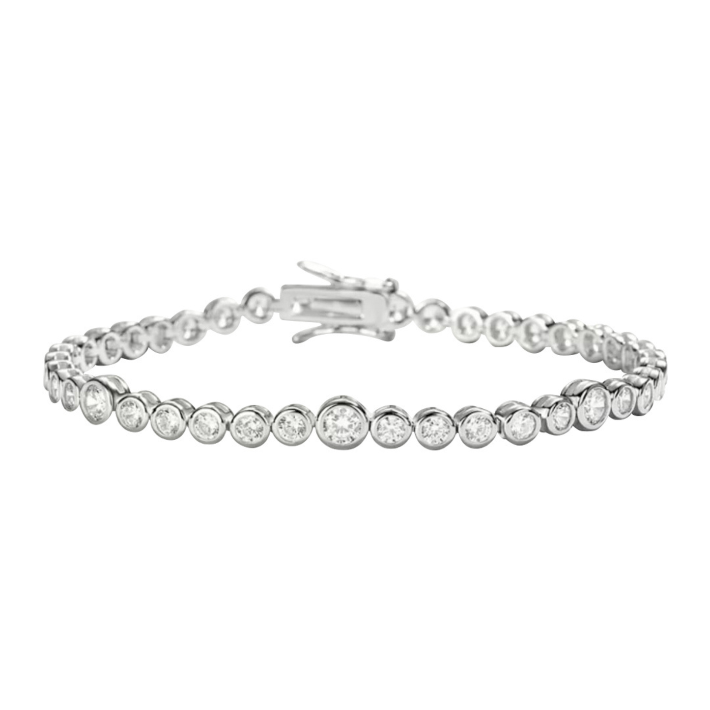 Bezel Set Moissanite Tennis Bracelet In Silver- By Naki Tech
