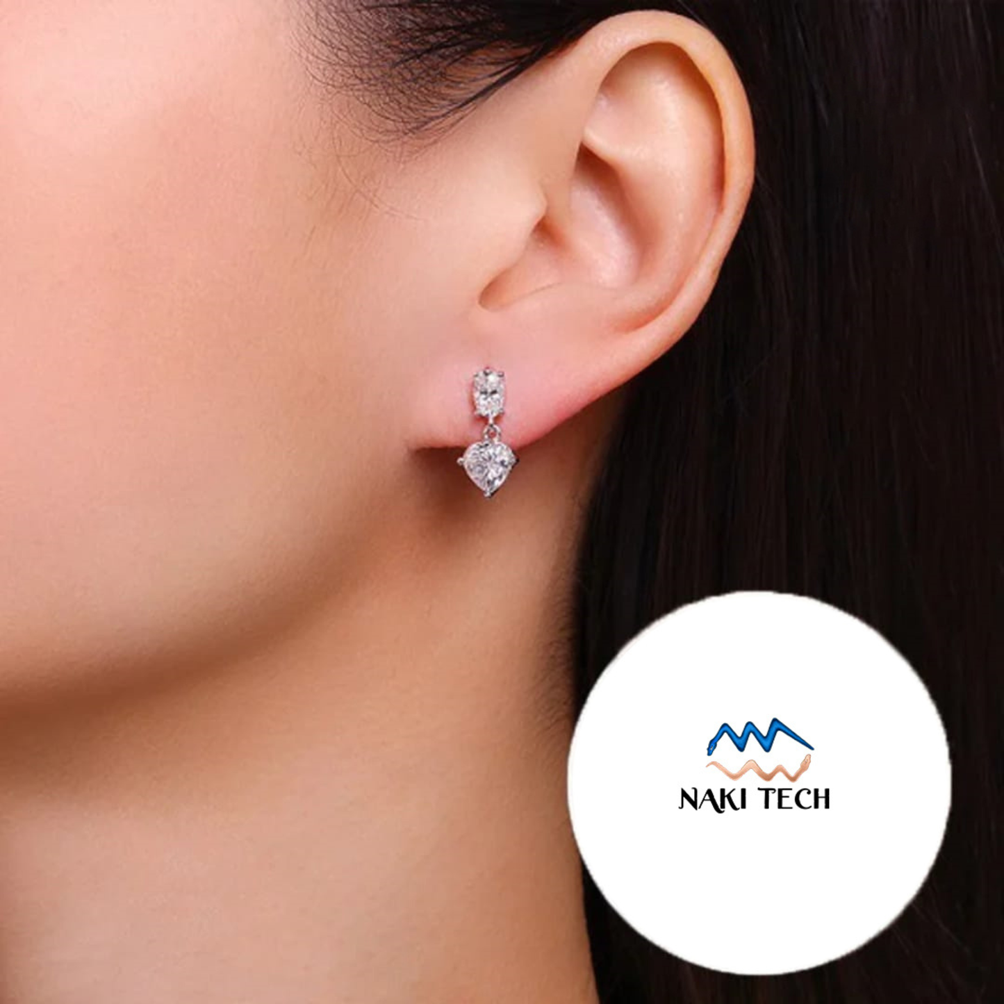 3ct Oval & Heart Cut Moissanite Earrings In Silver- By Naki Tech