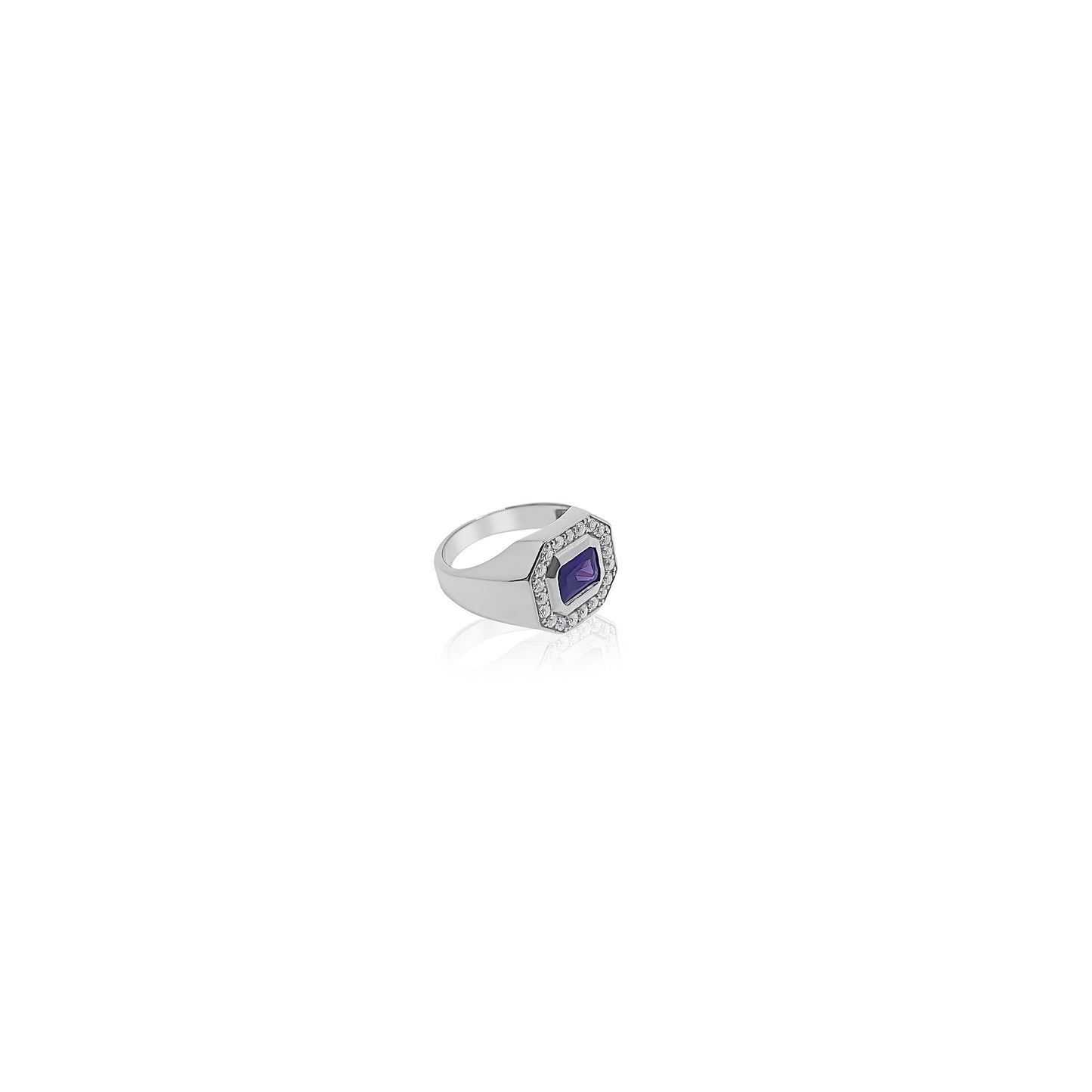 Emerald Mens Signet Ring. Amethyst, Moissanite