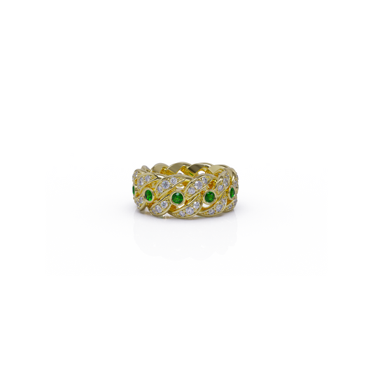 Emerald And Diamond Ring | Naki Heart Chakra Cuban Ring In Yellow Gold