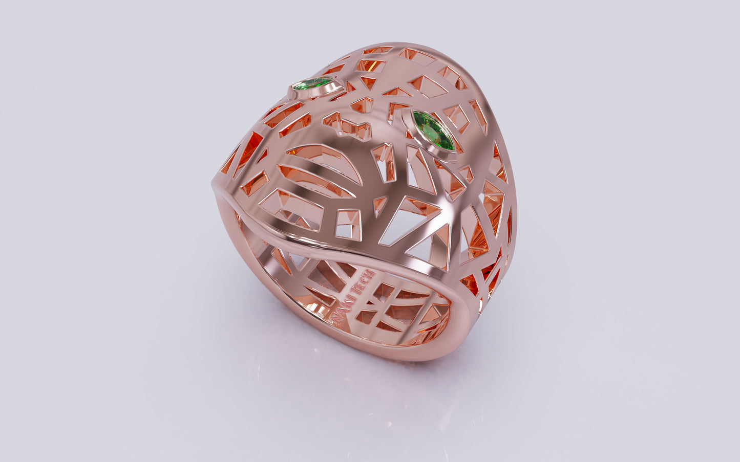 Mask Of Olmec Ring With Natural Green Garnet - By Naki Tech