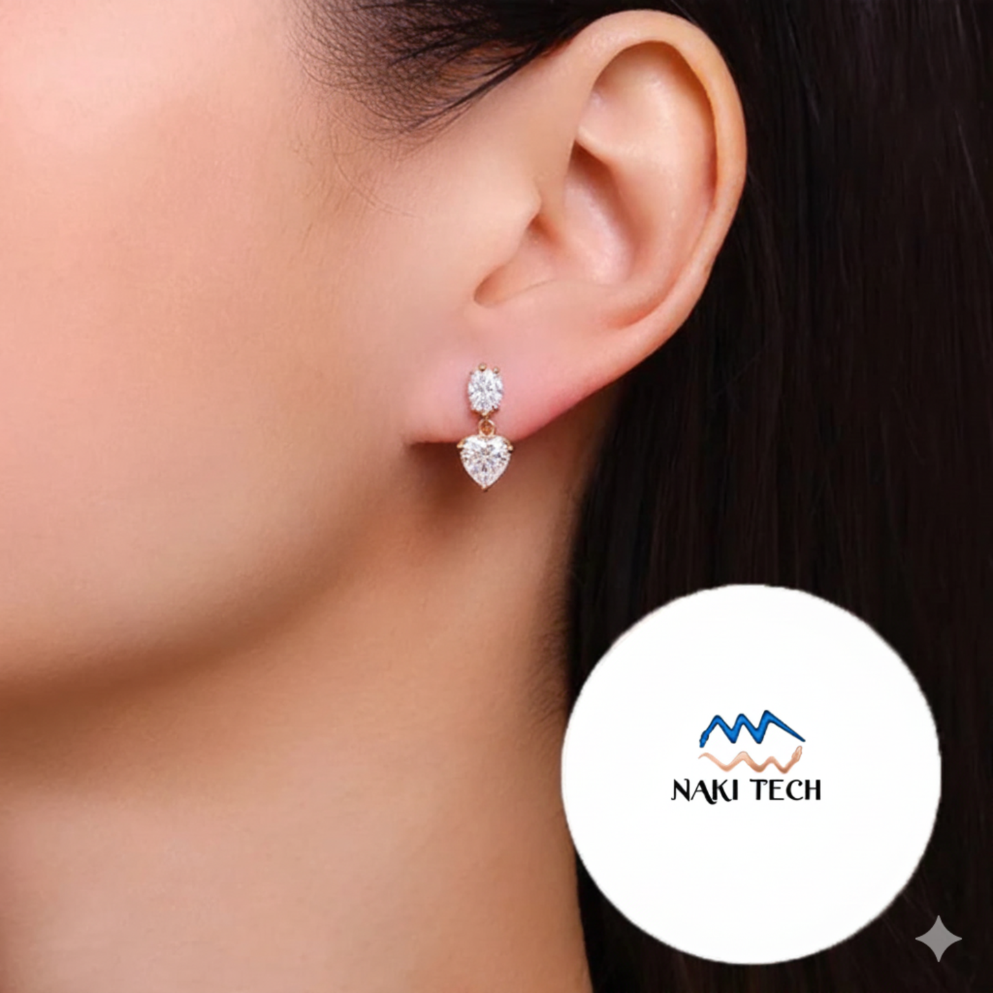 3ct Oval & Heart Cut Moissanite Earrings In Silver- By Naki Tech