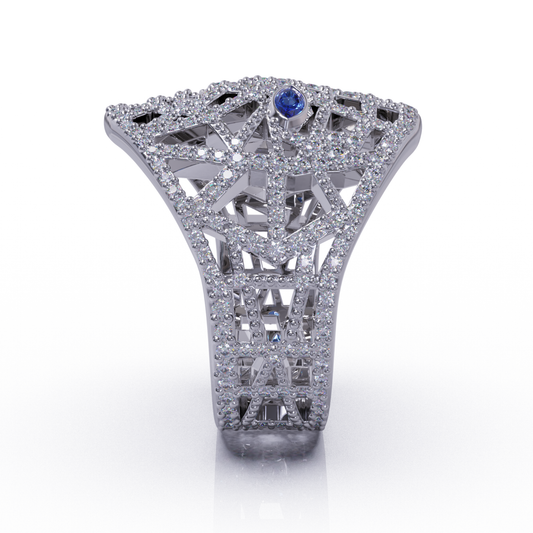 Mask Of Olmec Ring With Lab Diamond Pave & Natural Tanzanite- By Naki Tech