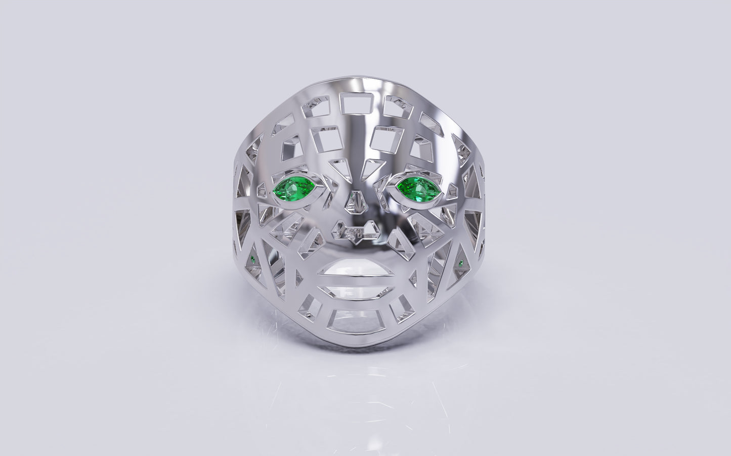 Mask Of Olmec Ring With Natural Green Garnet - By Naki Tech