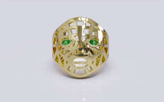 Mask Of Olmec Ring With Natural Green Garnet - By Naki Tech