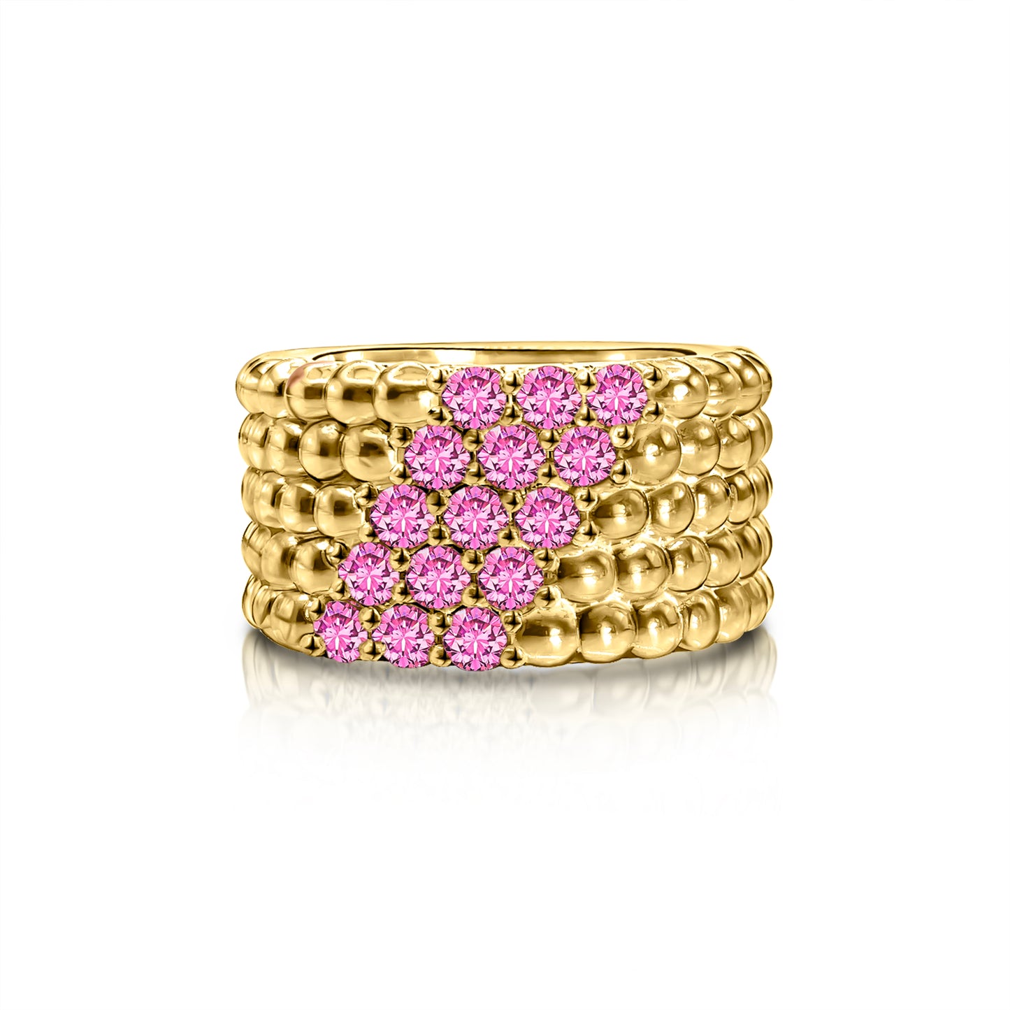 Bead Ring, Sapphire, Pink Moissanite, Gold, Silver 