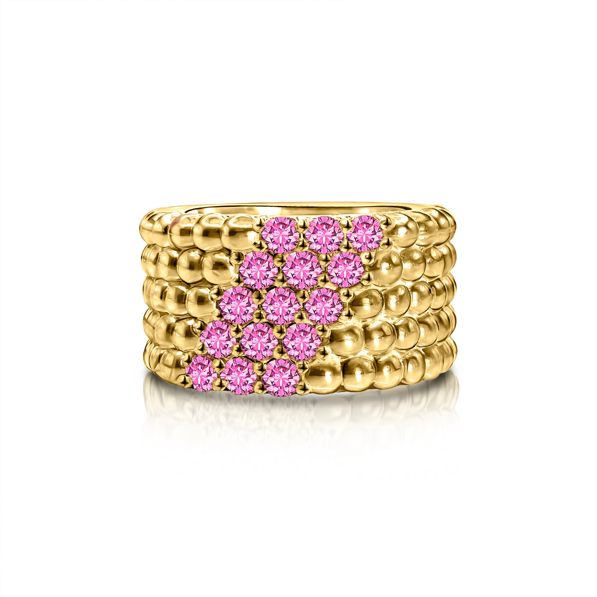 Bead Ring, Sapphire, Pink Moissanite, Gold, Silver 