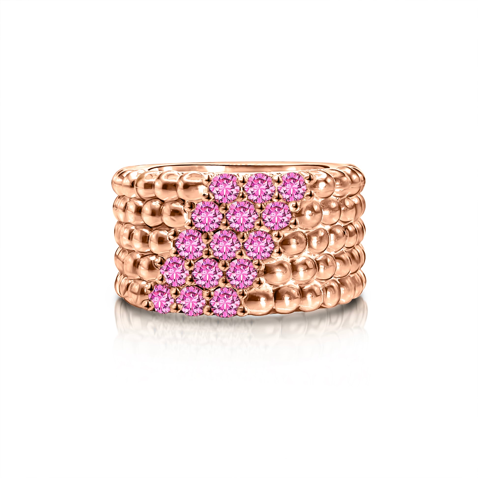 Bead Ring, Pink Sapphire, Pink Moissanite, Gold, Silver 